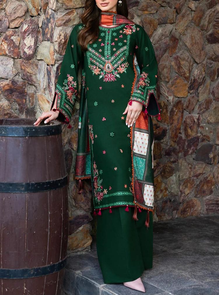 Fully Embroidered Khaddar 3-Piece Suit – Winter Collection