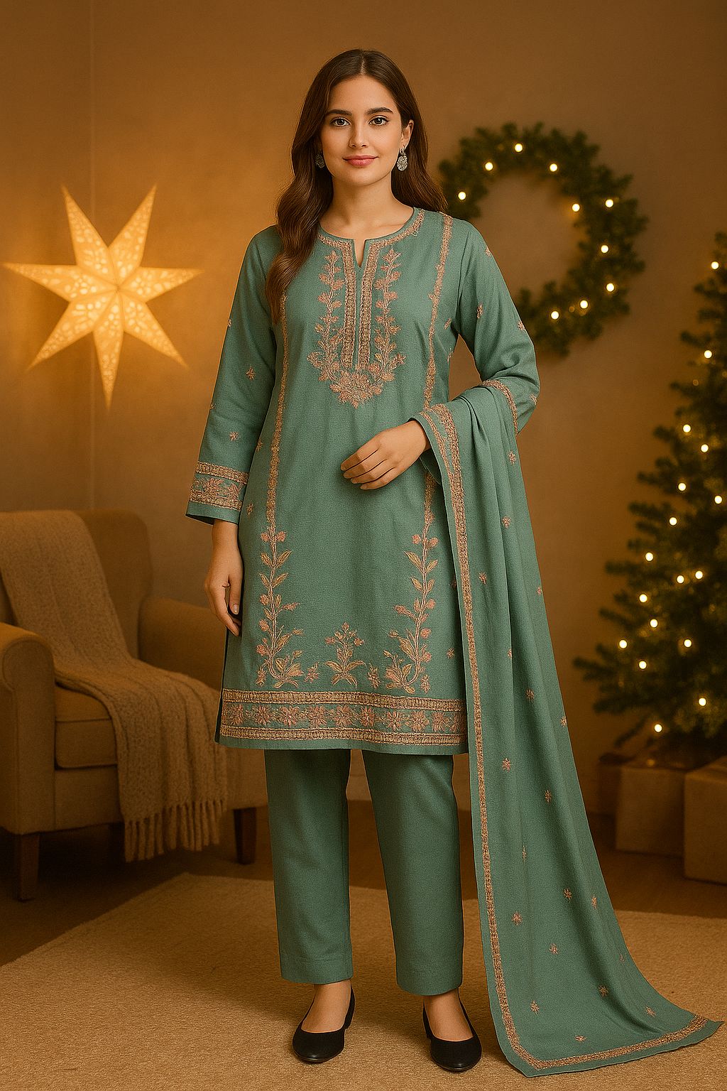 2-Piece Heavy Embroidered Festive Wear Katdana & Zari Work
