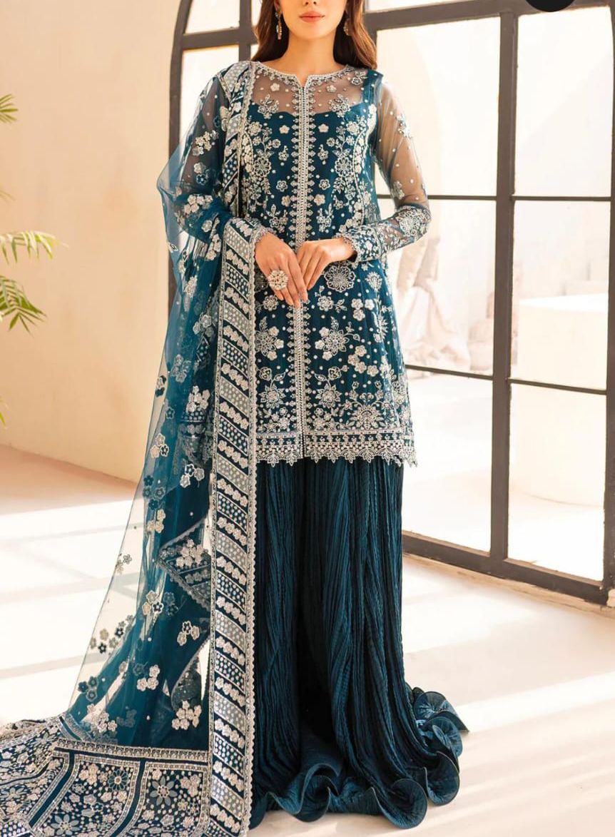 Luxury Net 3-Piece Party Wear – Fully Handworked | Pre-Order