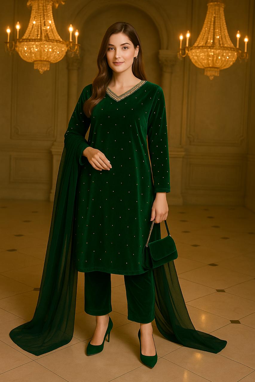 3 piece Velvet Womenswear Long Sleeve Dress