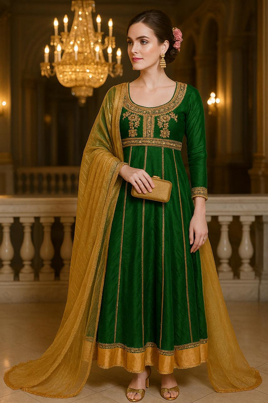 Semi-Bridal Chiffon Dress with Handmade Katdana Work & Chunri Dupatta