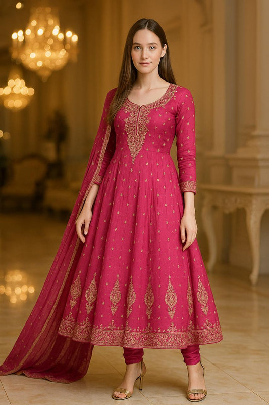 Stunning Semi-Bridal Anarkali Frock – Fully Handmade Chiffon Elegance