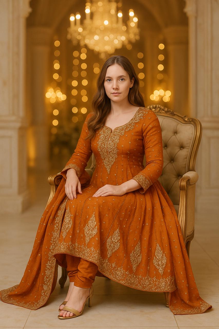 Stunning Semi-Bridal Anarkali Frock – Fully Handmade Chiffon Elegance