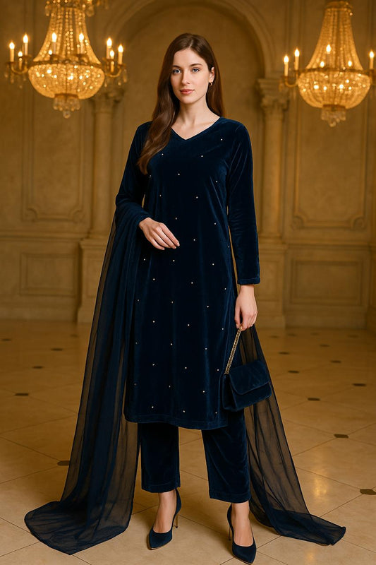 Luxury Velvet Party Wear Suit – Elegant Evening Ensemble