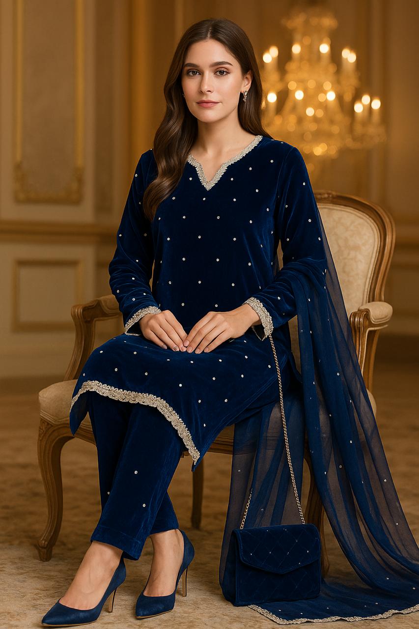 Luxury Velvet Party Wear Suit – Elegant Evening Ensemble