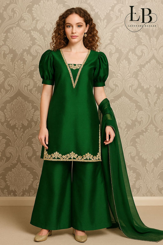 Farshi Shalwar Kameez 3-Piece Set in Royal Silk – Elegant Traditional Ensemble