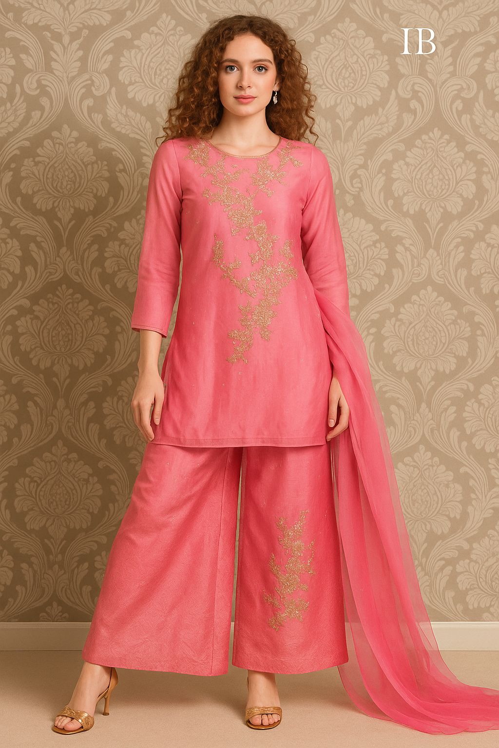 Royal Silk Farshi Shalwar Suit in Pink with Handcrafted Motii Work
