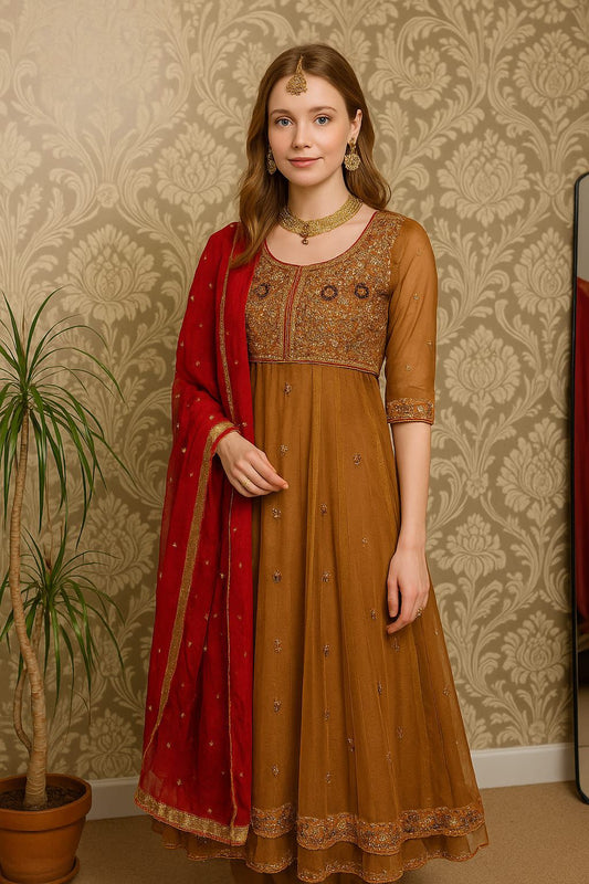 Embellished Chiffon Dress with Handwork