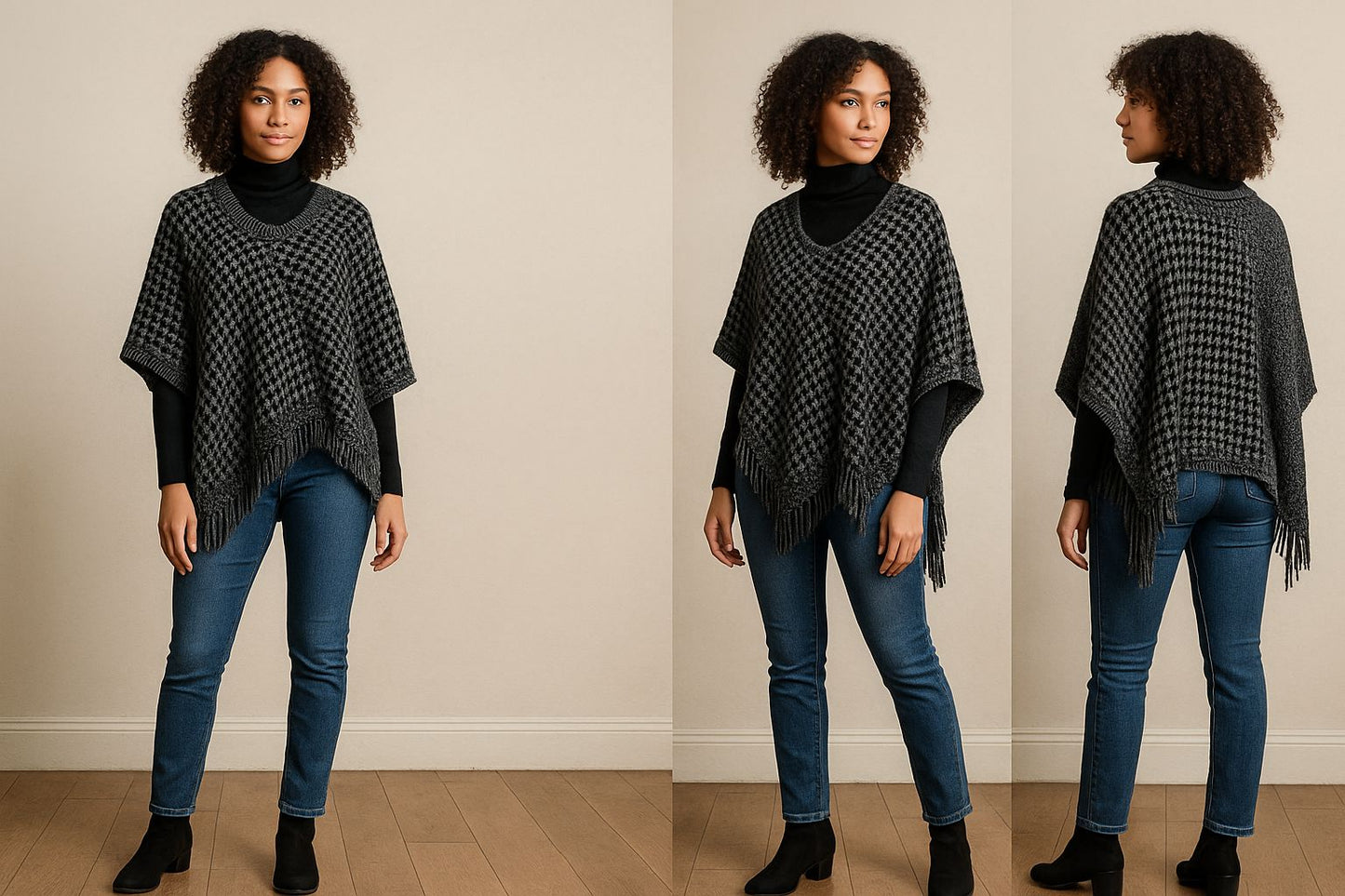 Black & Grey Woolen Winter Shrug – Stylish Warm Knitwear (Free Size)
