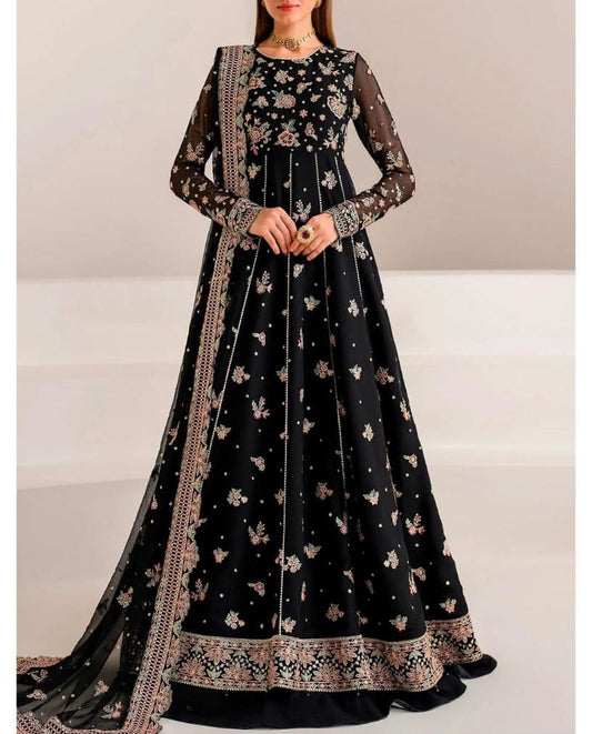 Custom Embroidered Chiffon Long Frock ( Pre-Order) | Luxury Formal Wear