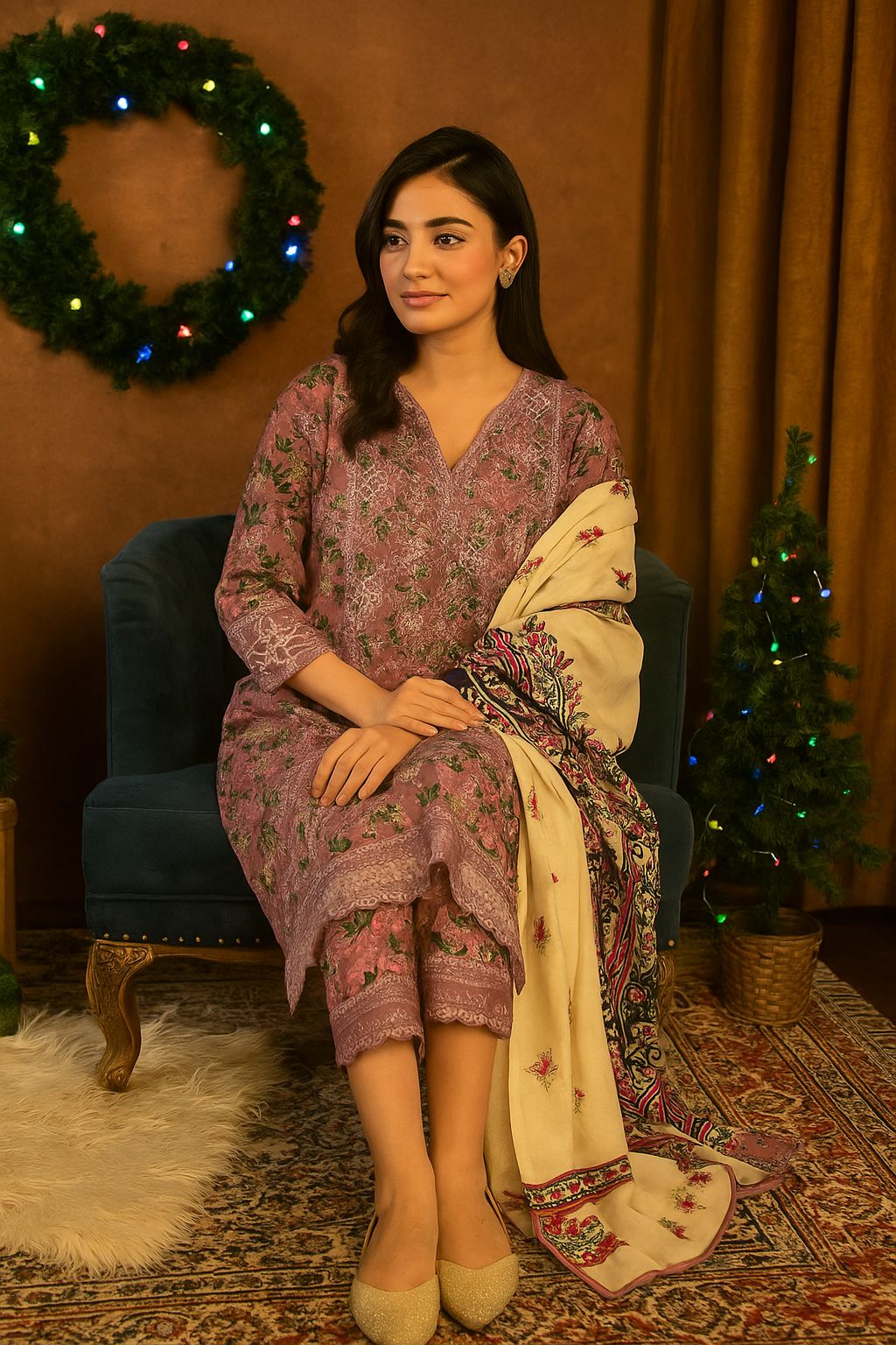 Fully Embellished Khaddar 3-Piece Suit – Winter Collection