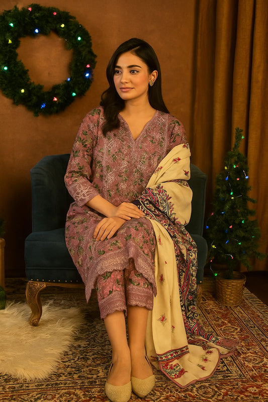 Fully Embellished Khaddar 3-Piece Suit – Winter Collection