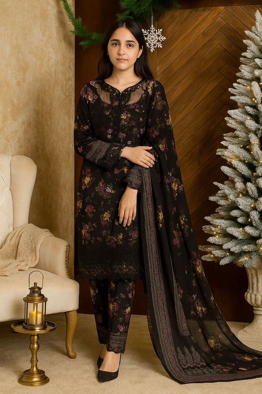 Embroidered Khaddar 3-Piece Suit – Thread & Sequin Work | Winter Collection