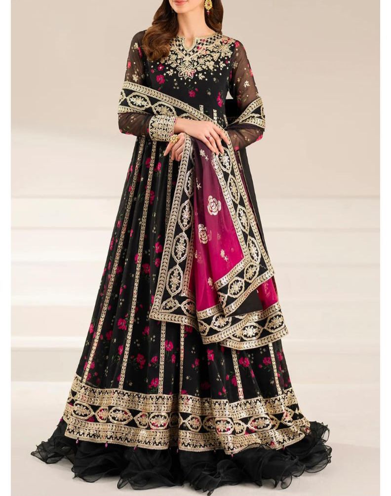 Custom Embroidered Chiffon Long Frock – Pre-Order